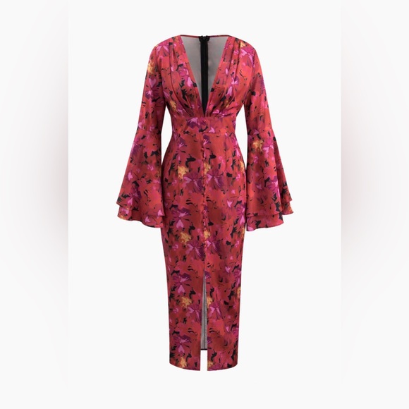 Floral Print V-neck Maxi Dress - Picture 2 of 2